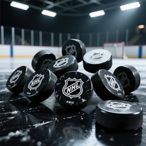 Ten Hockey Pucks