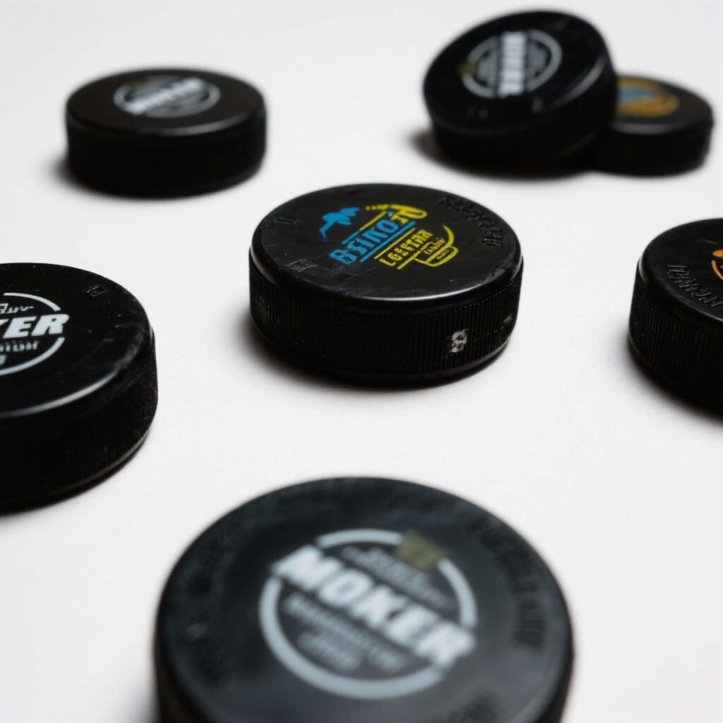Ten Hockey Pucks