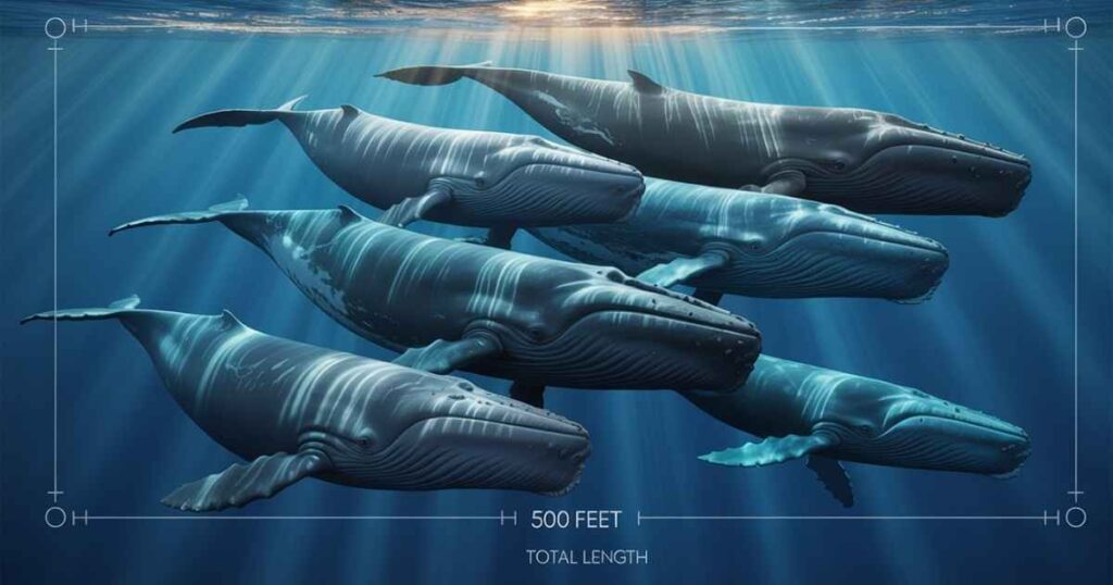 Roughly 5 Blue Whales Lined Up